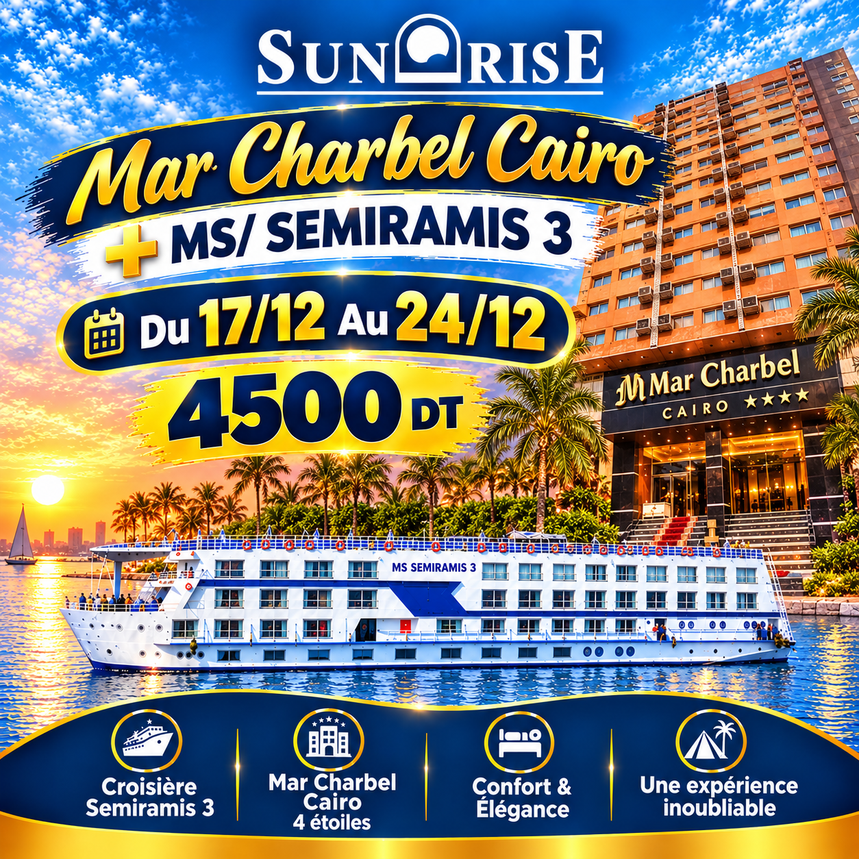 Mar Charbel Cairo + M/S Semiramis 3 — du 17 décembre au 24 décembre 2026 — 4500 DT