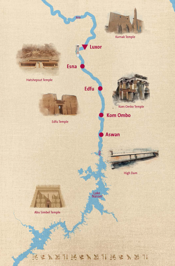 Carte de la croisière sur le Nil : Louxor, Edfou, Kom Ombo, Assouan