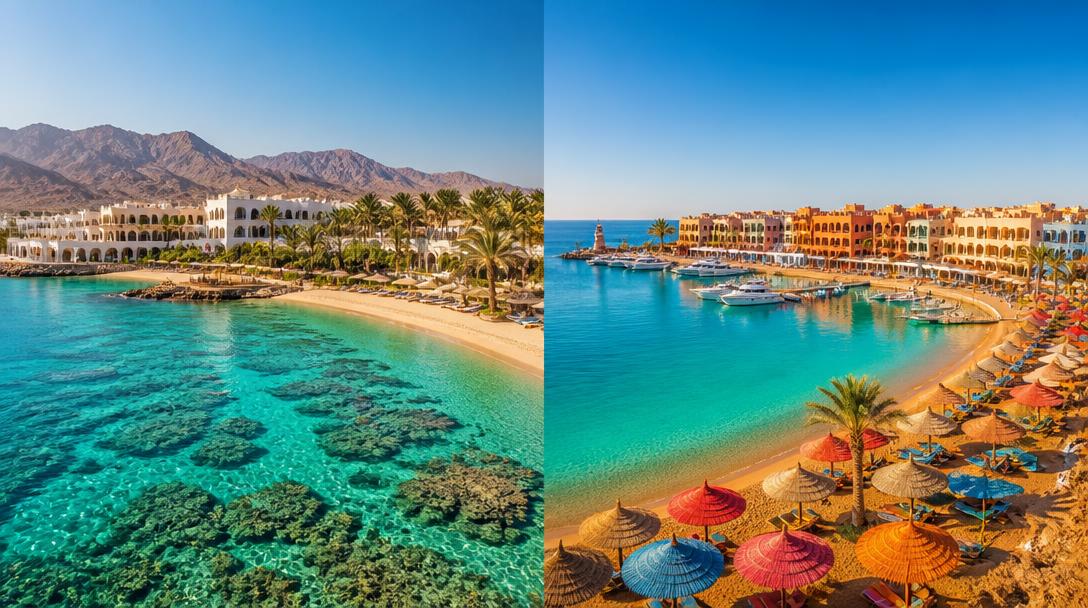 Comparatif visuel entre Sharm El Sheikh et Hurghada sur la mer Rouge